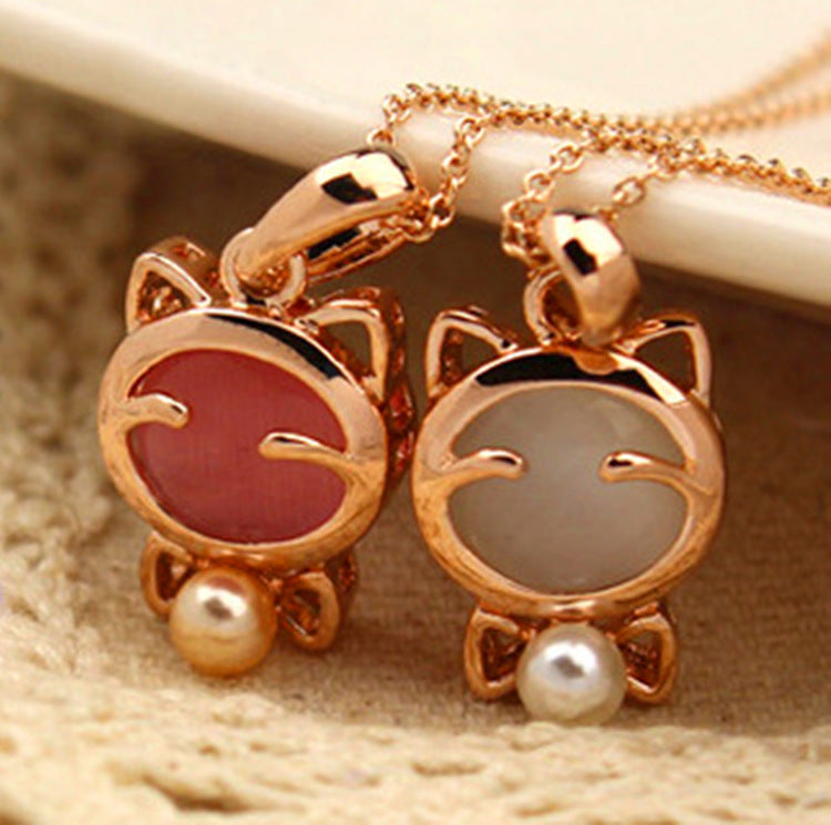 Lucky Cat Necklace with Animal Charm